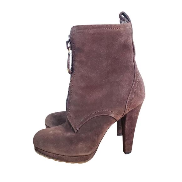 Gucci Brown Suede Heeled Ankle Boots Lined W/ Monoglian Lamb Fur - 36.5 - Picture 7 of 8